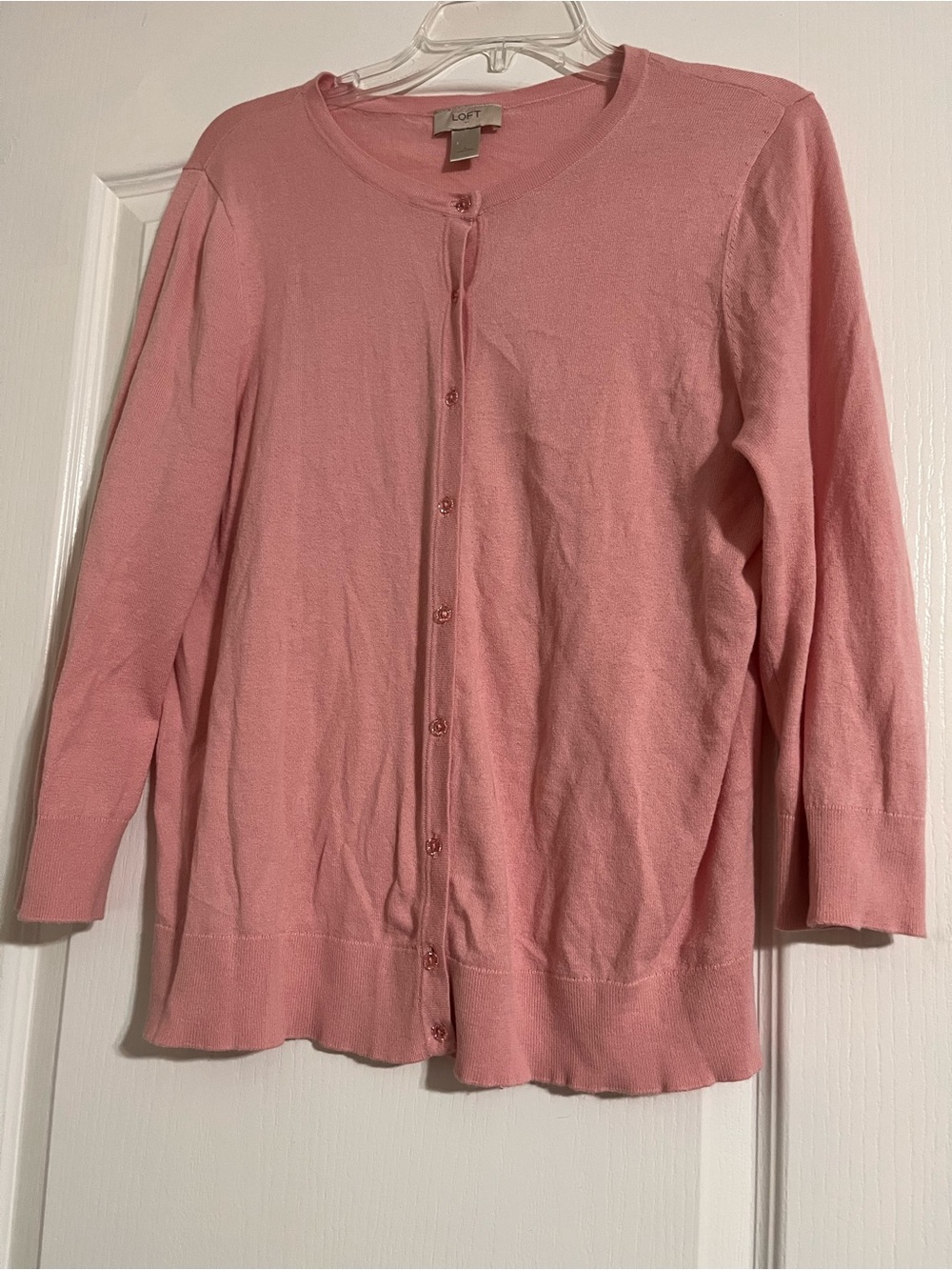LOFT Pink Button-Front Womens Cardigan Sweater Size L 100%Cotton